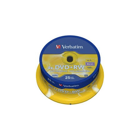 Verbatim DVD+RW SERL 4.7GB 4X MATT SILVER SURFACE Cake 25