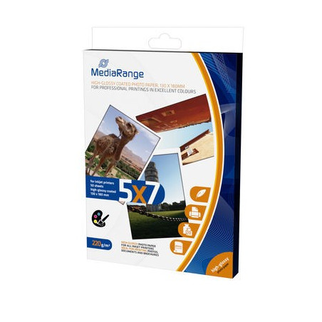 MediaRange Papel Tarjeta Foto Brillante 220 G/m2 Pack 50 uds 130x180mm