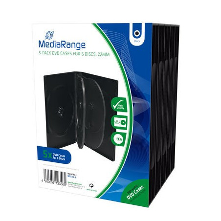 Pack 5 MediaRange Capa DVD para 6 discos, 22mm, Preta