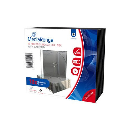 Pack 10 MediaRange CD Slimcase para 1 disco, 5.2mm, bandeja negra