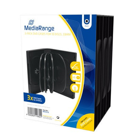 Pack 3 MediaRange Capa DVD para 10 discos, 33mm, Preta