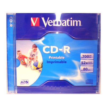 Verbatim CD-R 52x FF Printable AZO  Jewelcase, ID Branded - 10 uds