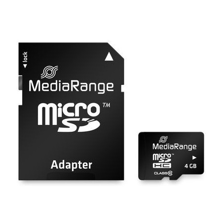 MediaRange microSDHC memory card, Class 10, with SD adapter, 4GB