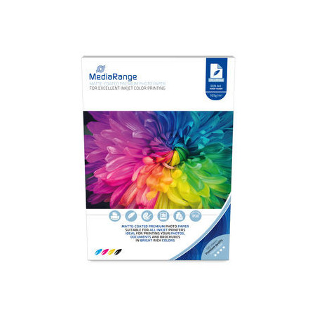 MediaRange DIN A4 Photo Paper for inkjet printers, matte-coated, 105g, 100 sheets