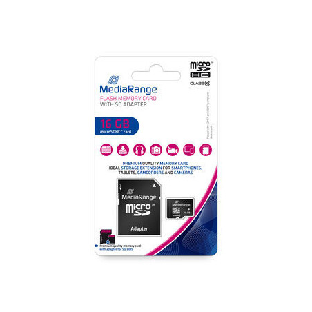 Cartão de memória MediaRange microSDHC ™, classe 10, com adaptador de cartão SD, 16 GB