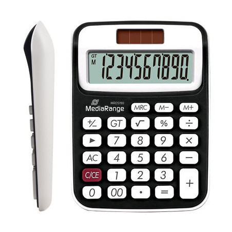 MediaRange calculator with 10-digit LCD, solar and battey-powered, black/white