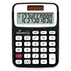 MediaRange calculator with 10-digit LCD, solar and battey-powered, black/white