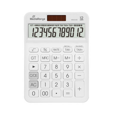 MediaRange Calculator with tax function, 12-digit LCD, solar and battery powered