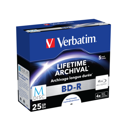 Verbatim M-DISC BD-R 4X 25 GB INKJET PRINTABLE Jewelcase Pack5