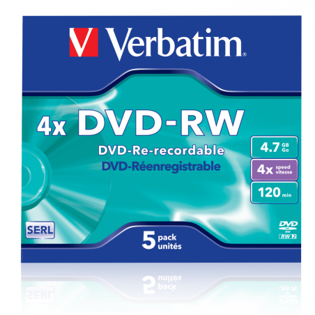 Verbatim DVD-RW SERL 4.7GB 4X MATT SILVER SURFACE Jewelcase Pack 5