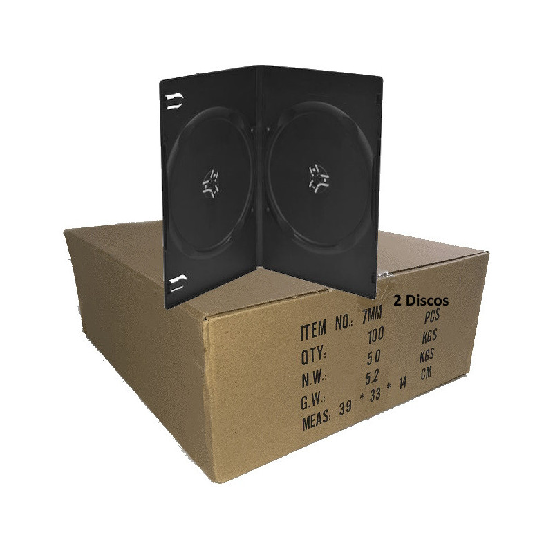 Pack 100 - 7mm Caja DVD Double Slim para 2 discs, Negra