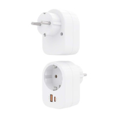 Multiprise murale multifonction avec 1 prise + 1xUSB-C 20W PD3.0 - 1xUSB-A 20W QC3.0