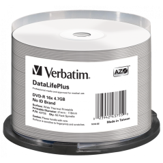 Verbatim DVD-R AZO 4.7GB 16X DL+ WHITE WIDE THERMAL PRINTABLE SURFACE, Cake 50