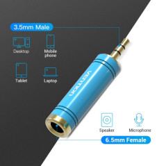 Jack 3.5 Male to Jack 6.5 Male Adapter - Blue Color