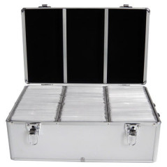 Media storage case for 500 discs, aluminum look, with hanging sleeves, silver