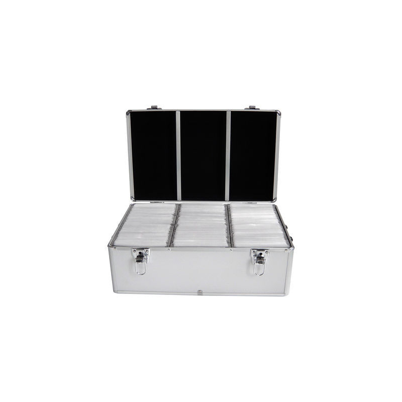 Media storage case for 500 discs, aluminum look, with hanging sleeves, silver