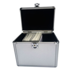 Media storage case for 120 discs, aluminum look, with hanging sleeves, silver