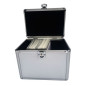 Media storage case for 120 discs, aluminum look, with hanging sleeves, silver