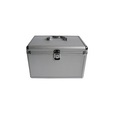 Media storage case for 120 discs, aluminum look, with hanging sleeves, silver