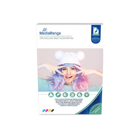 MediaRange DIN A4 Photo Paper for inkjet printers, high-glossy coated, 220g, 100 sheets