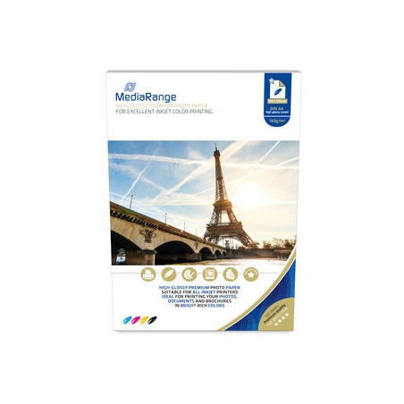 MediaRange DIN A4 Photo Paper for inkjet printers, high-glossy coated, 160g, 100 sheets