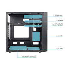 Caixa Tooq Micro-ATX/Mini-ITX Mini Tower - 3,5", 2,5" Unidade suportada - USB3.0, 2.0, ventoinha de 120 mm incl.