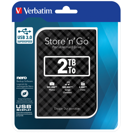 2TB Disco rigido portatile Verbatim Store n Go USB 3.0, nero