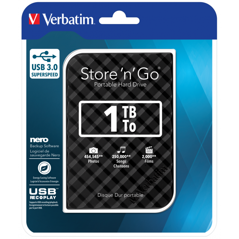 1 TB Disco duro portátil USB 3.0 Store n Go de Verbatim, color negro