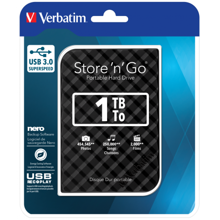 1 TB Disque dur portable Verbatim Store n Go USB 3.0 de, noir