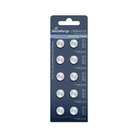 Pila de Boton Alcalina AG10|LR54 Pack 10 Unidades MEDIARANGE
