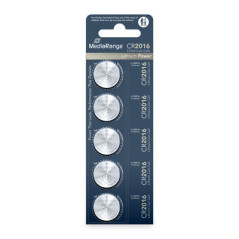 Pilhas Litio Coin Cell|CR2016 3V Pack 5 Unidades MEDIARANGE