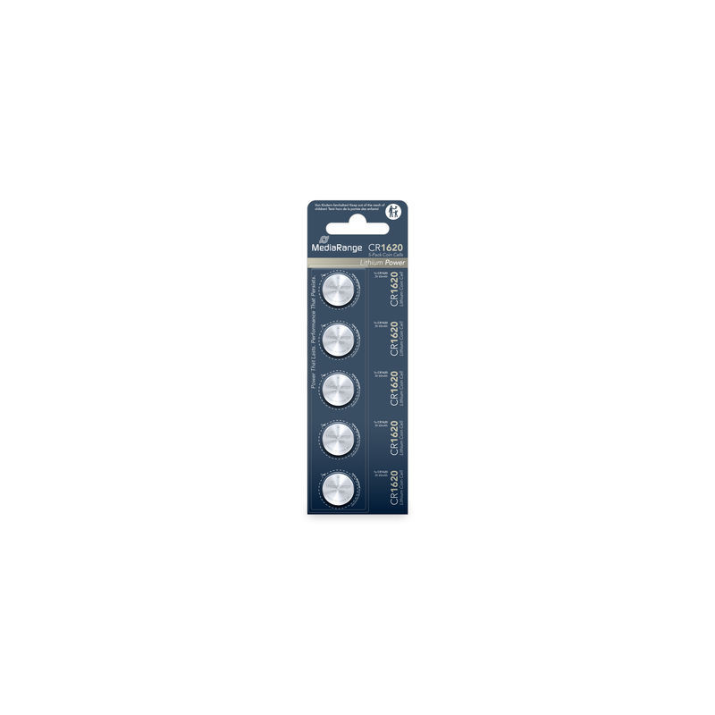 MediaRange Lithium Coin Cells, CR1620|3V, Pack 5