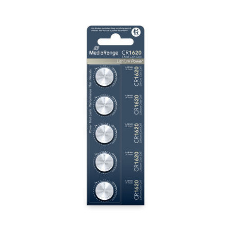 MediaRange Lithium Coin Cells, CR1620|3V, Pack 5