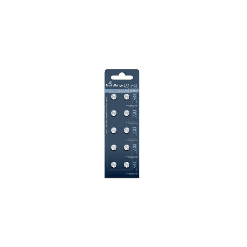 Pilhas Alcalinas Coin Cell AG3|LR41|1.5V Pack 10 Unidades MEDIARANGE Pilhas Alcalinas Coin Cell AG3|LR41|1.5V Pack 10 Unidades MEDIARANGE
