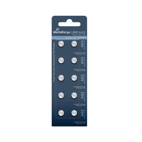 MediaRange Lithium Coin Cells, AG3|LR41|1.5V, Pack 10