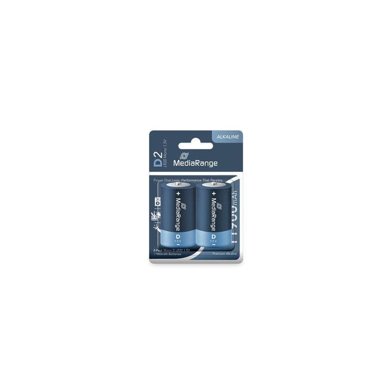 Pilhas Alcalinas Premium Mono D|LR20|1.5V, Pack 2 Unidades MEDIARANGE Pilhas Alcalinas Premium Mono D|LR20|1.5V, Pack 2 Unidades MEDIARANGE