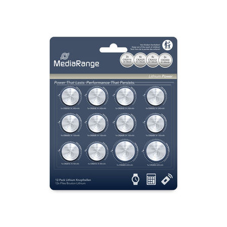 MediaRange Lithium Coin Cells, Assorted set, CR2016|CR2025|CR2032|CR2450, Pack 12