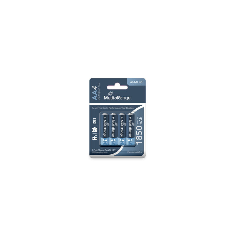 MediaRange Premium Alkaline Batteries, Mignon AA|LR6|1.5V, Pack 4