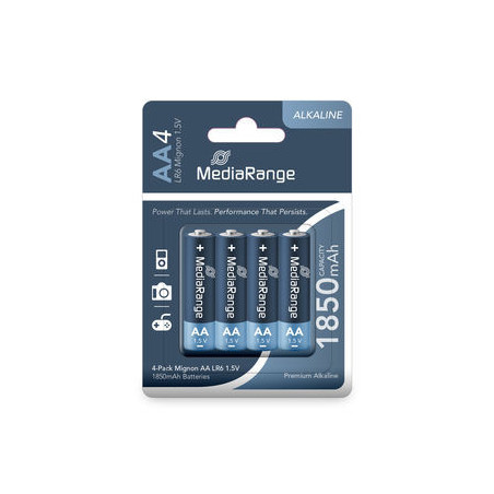 MediaRange Premium Alkaline Batteries, Mignon AA|LR6|1.5V, Pack 4