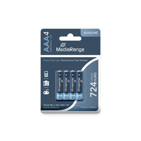 MediaRange Premium Alkaline Batteries, Micro AAA|LR03|1.5V, Pack 4