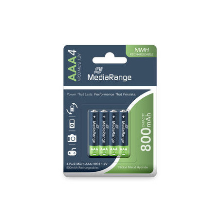 PILAS RECARGABLES AAA HR03 800MAH MEDIARANGE PACK 4 UDS