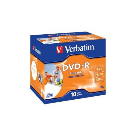 Verbatim DVD-R AZO 4.7GB 16X WIDE PRINTABLE SURFACE Jewelcase Pack 10