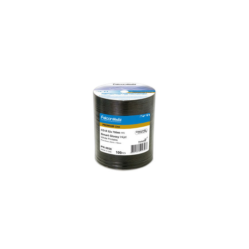 Prem. Line CD-R 700MB|80min 52x, inkjet ff printable, smart glossy white hub, wide sputtered, 100 uni
