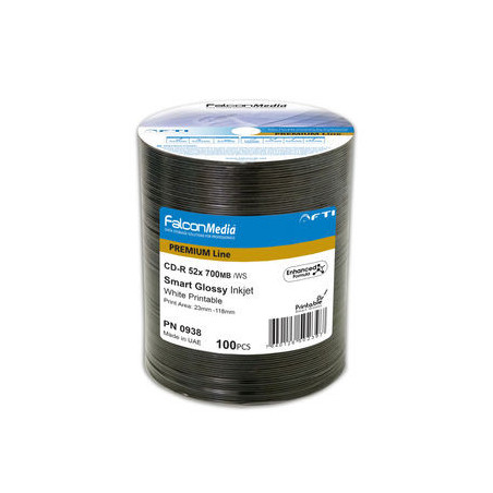 Prem. Line CD-R 700MB|80min 52x, inkjet ff printable, smart glossy white hub, wide sputtered, 100 uni