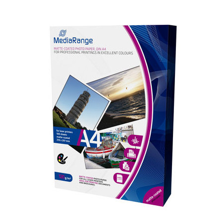 MediaRange DIN A4 Photo Paper for laser printers, matte-coated, 120g, 100 sheets