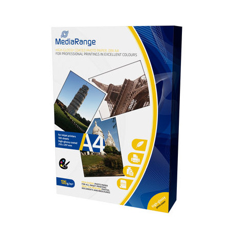 MediaRange DIN A4 Photo Paper for inkjet printers, Brilhante, 135g, 100 sheets