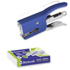 Agrafador Mini Bismark com Alicate + 2000 Agrafos - Capacidade de Agrafador: 15 Folhas  - Alta Durabilidade - AZUL