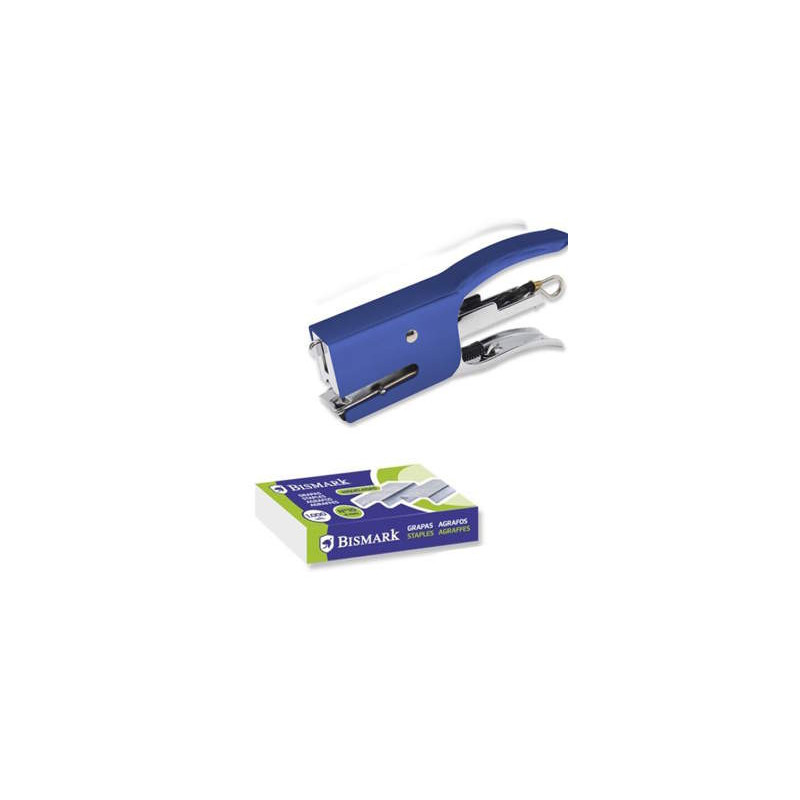 Bismark Mini-Heftgerät mit Zange + 2000 Heftklammern – Heftkapazität: 15 Blatt – Hohe Langlebigkeit - BLAU