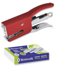 Bismark Mini-Heftgerät mit Zange + 2000 Heftklammern – Heftkapazität: 15 Blatt – Hohe Langlebigkeit - ROT