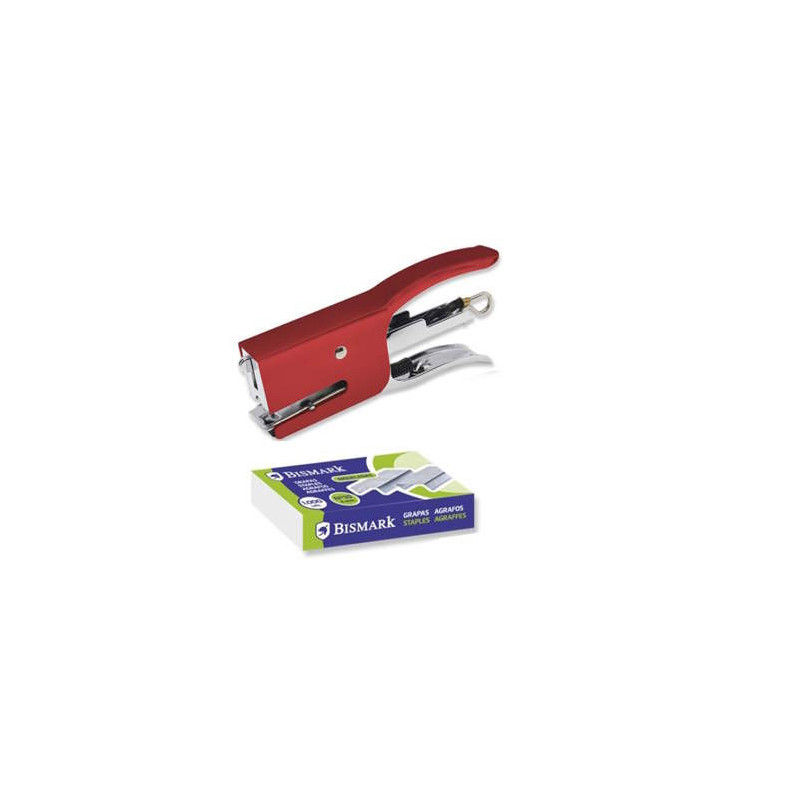 Bismark Mini Stapler with Pliers + 2000 Staples - Stapling Capacity 15 Sheets - High Durability - RED